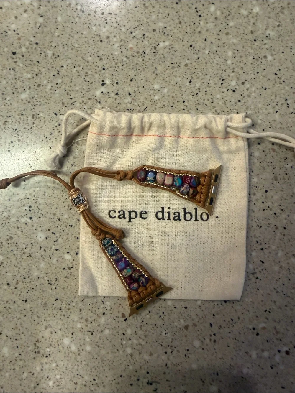 Cape Diablo Handcrafted Tan Leather Watch Band with Multicolor Beads